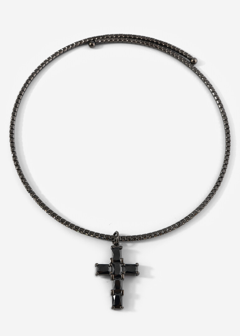 black choker with crystals and a cross