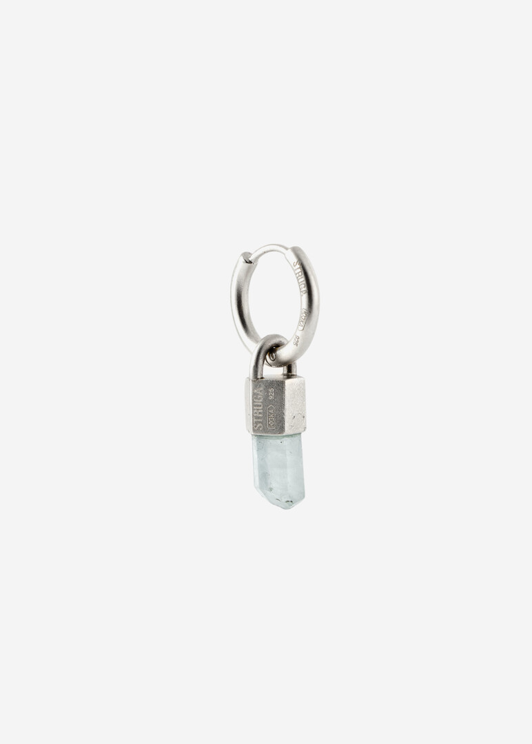 silver mono earring with grey quartz Earring Classic with Wild Crystal