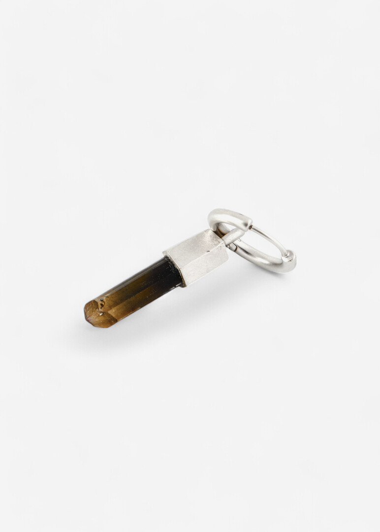 silver mono earring with brown quartz Earring Classic with Wild Crystal