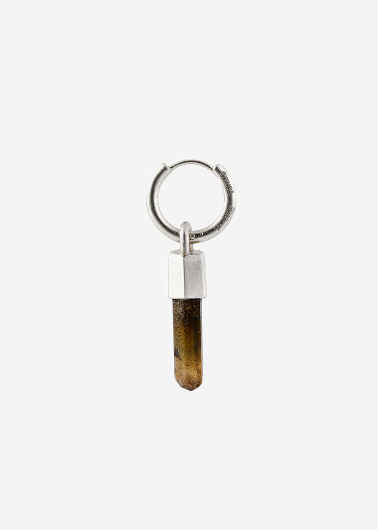 silver mono earring with brown quartz Earring Classic with Wild Crystal