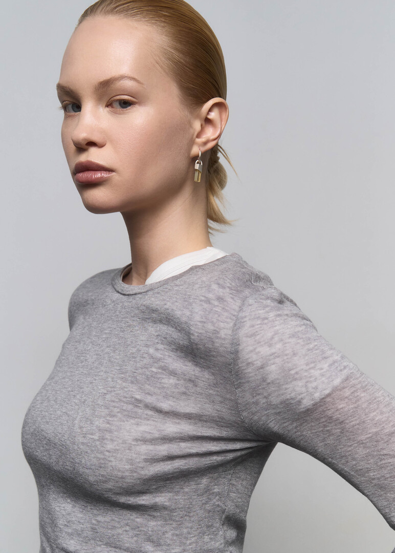 silver mono earring with yellow quartz Earring Classic with Wild Crystal