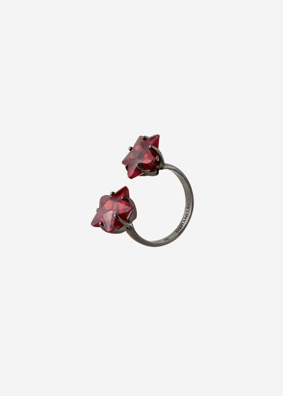 Открытые кольца Dzhanelli Jewellery Кольцо из серебра с фианитами «Две кремлевские звезды» SOVIET MEMORIES II