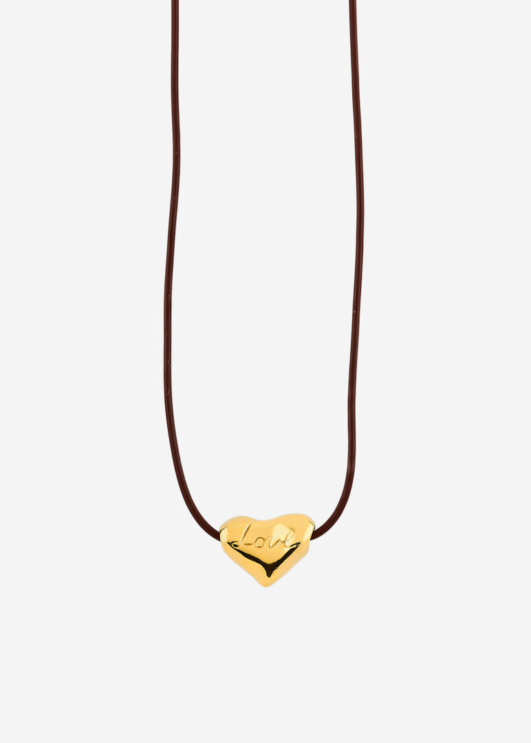 Позолоченный чокер из серебра на шнурке с сердцем LOVE