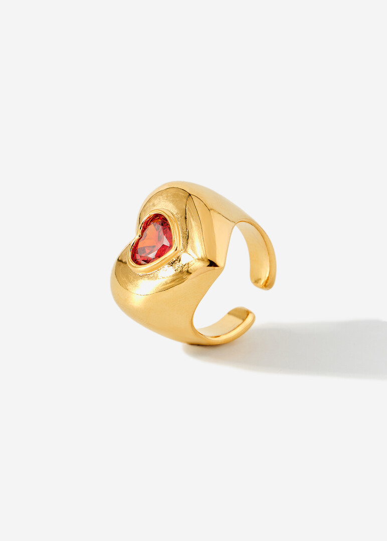 Blown golden heart ring with crystal
