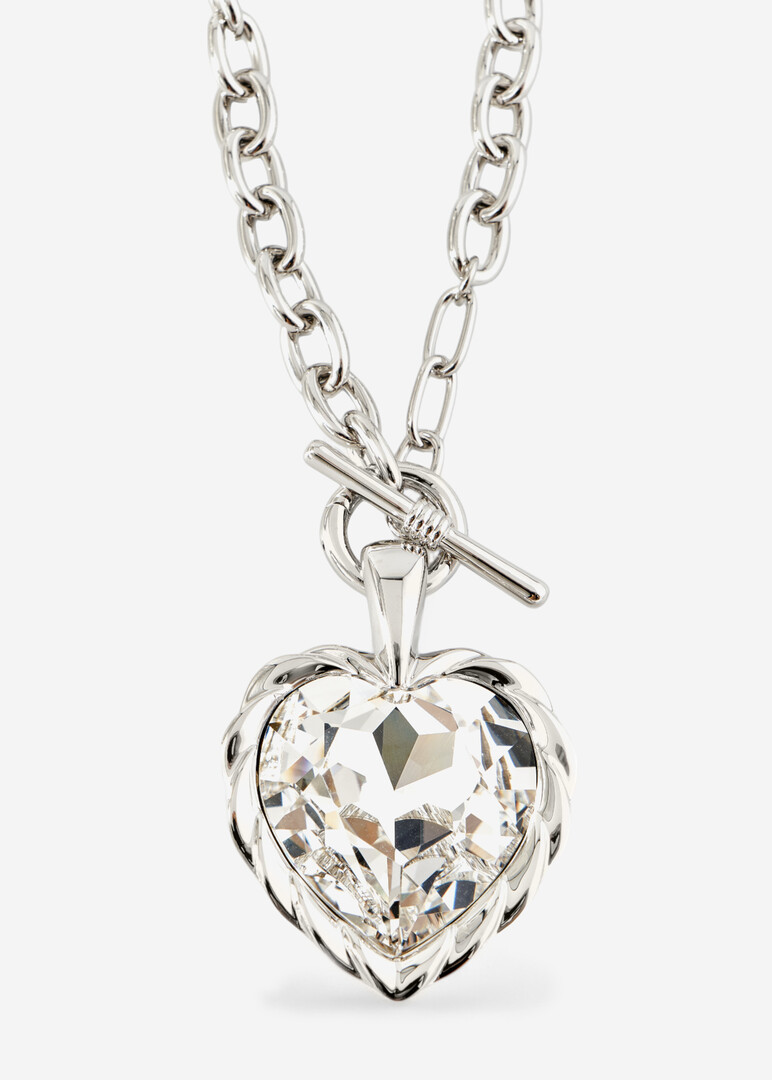 silver chain with a large crystal heart