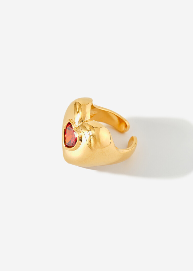 Blown golden heart ring with crystal