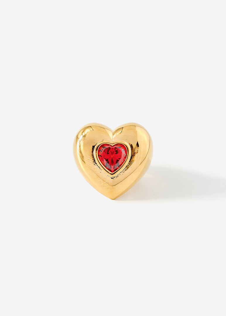 Blown golden heart ring with crystal