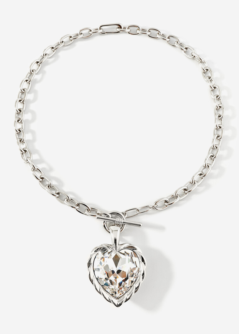 silver chain with a large crystal heart