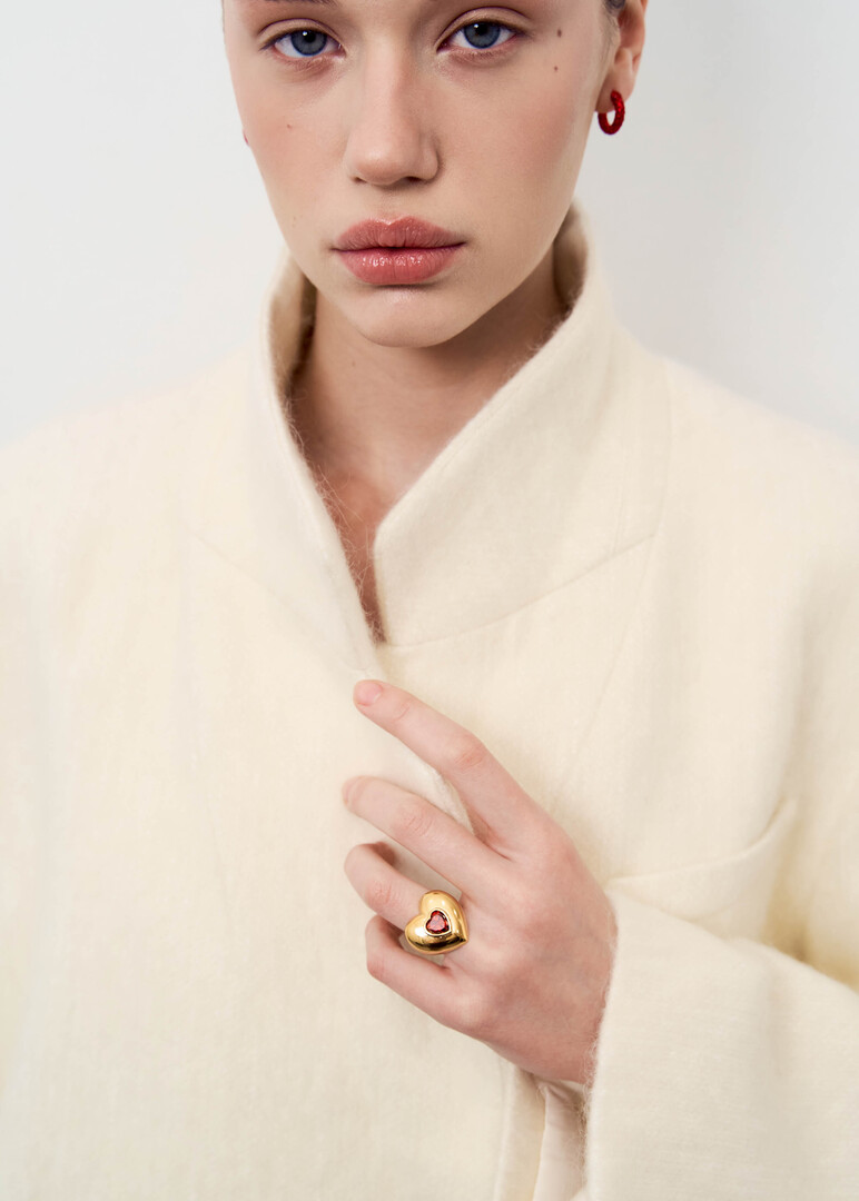 Blown golden heart ring with crystal