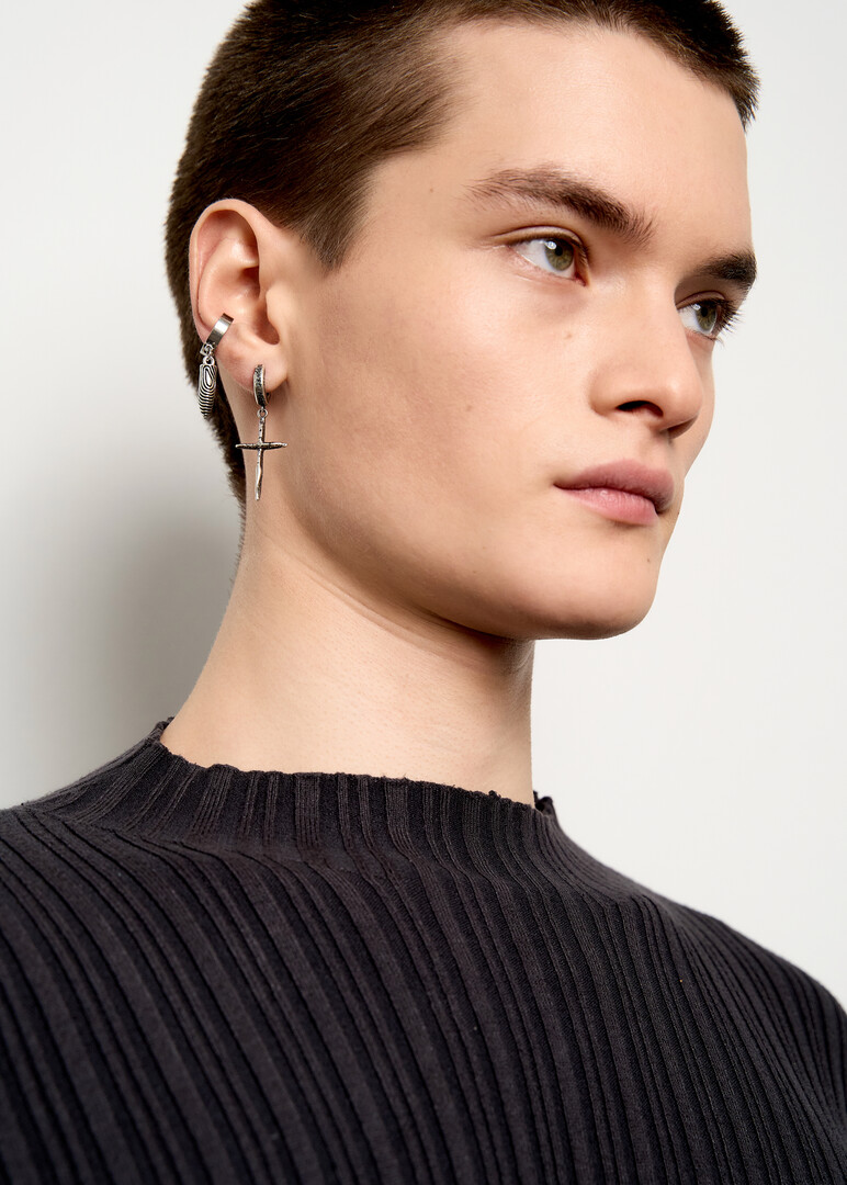 silver single earring CROSS EARRING