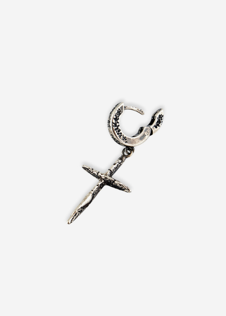 silver single earring CROSS EARRING