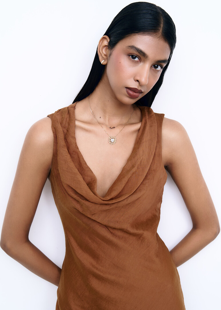 Necklace - Hobb, 18K Yellow Gold & Precious Stone Heart and Word, Hob Blue Topaz
