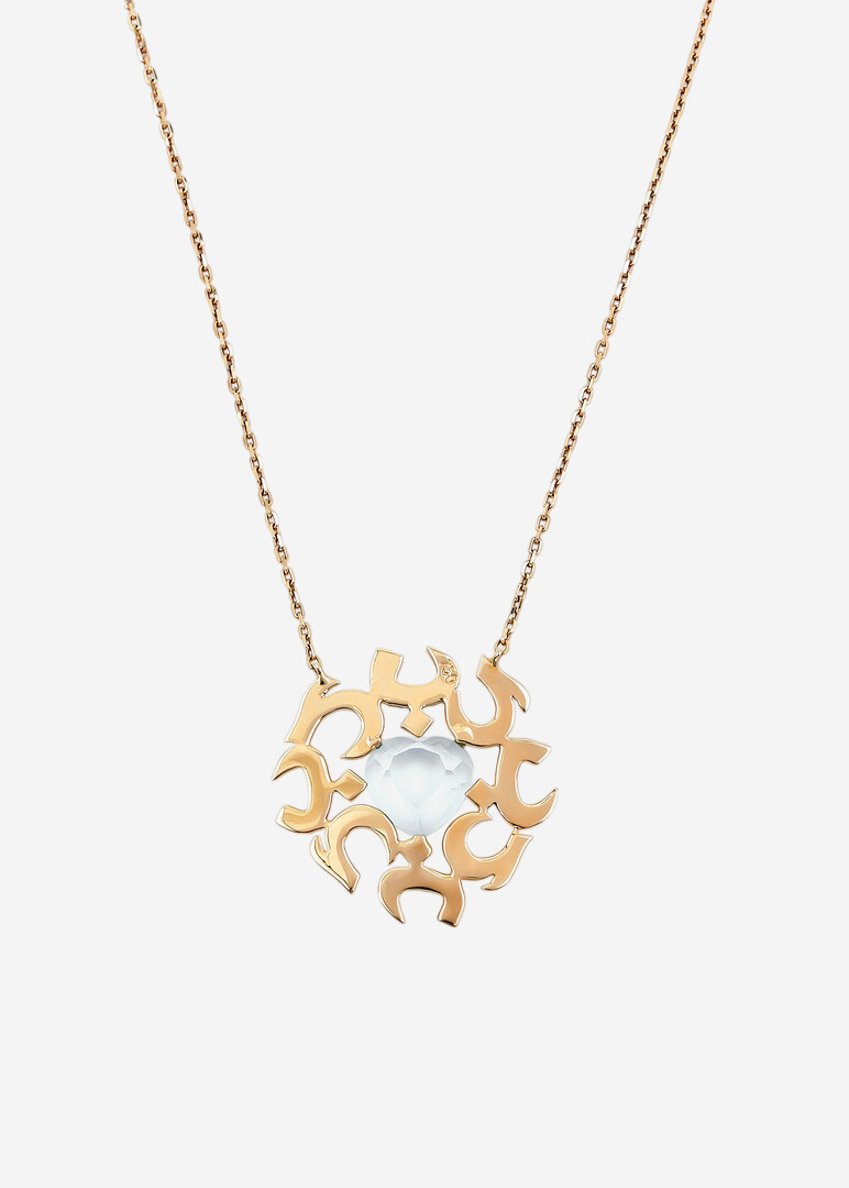 Necklace - Hobb, 18K Yellow Gold & Precious Stone Heart and Word, Hob Blue Topaz
