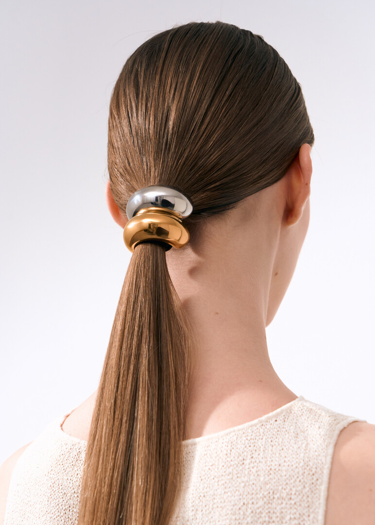 hair tie with silver-tone semi-ring