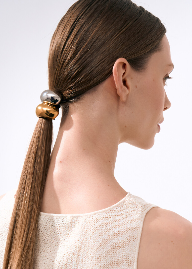 hair tie with silver-tone semi-ring