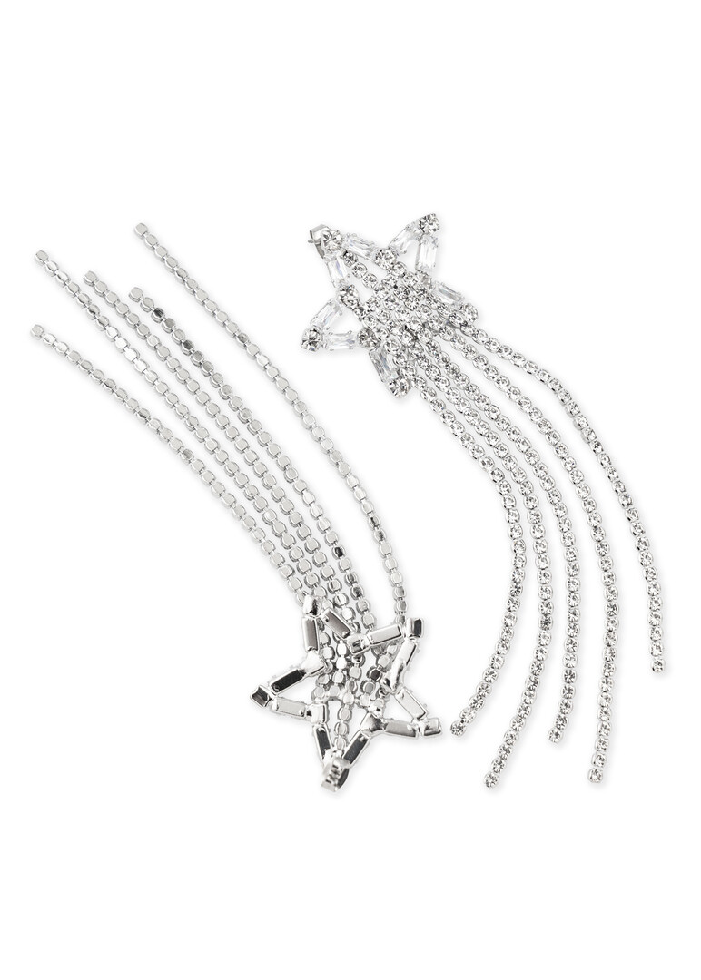 Silver star Earrings with crystal tracks