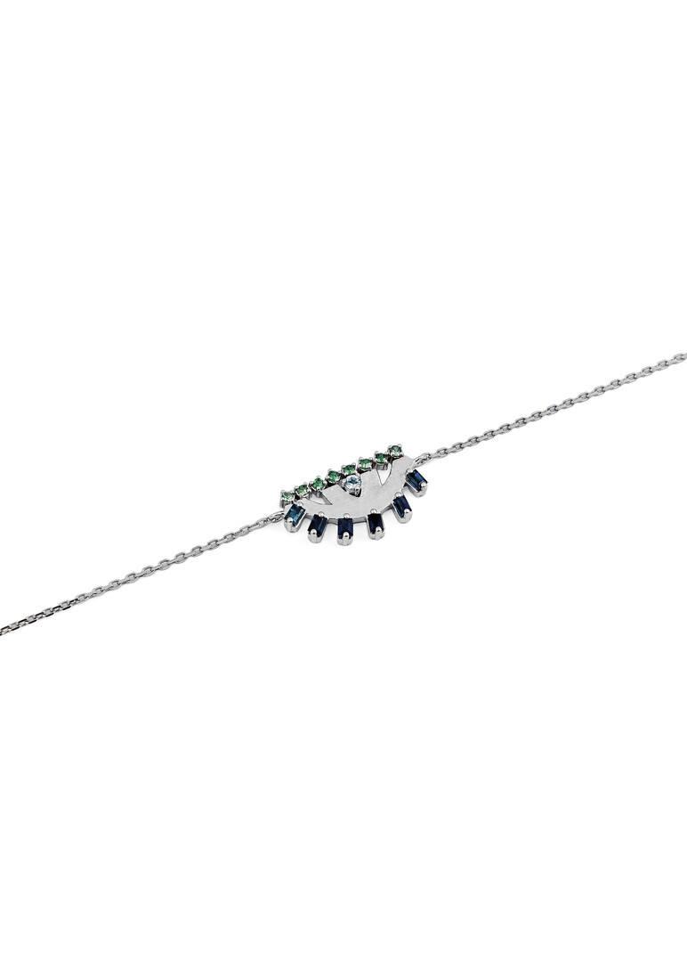 Ya Ein Bracelet, 18K White Gold, Blue Topaz, Emeralds, Sapphire