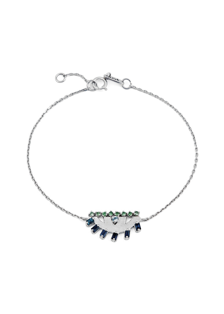 Ya Ein Bracelet, 18K White Gold, Blue Topaz, Emeralds, Sapphire