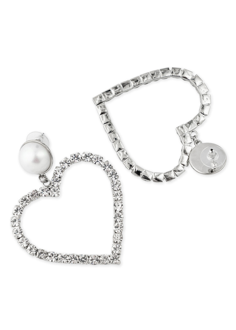 Silver Heart Earrings with round Pearl