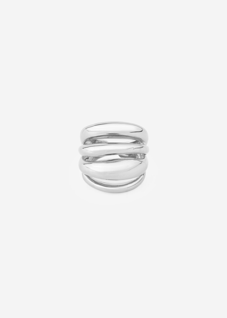 silver-tone ring with four stripes