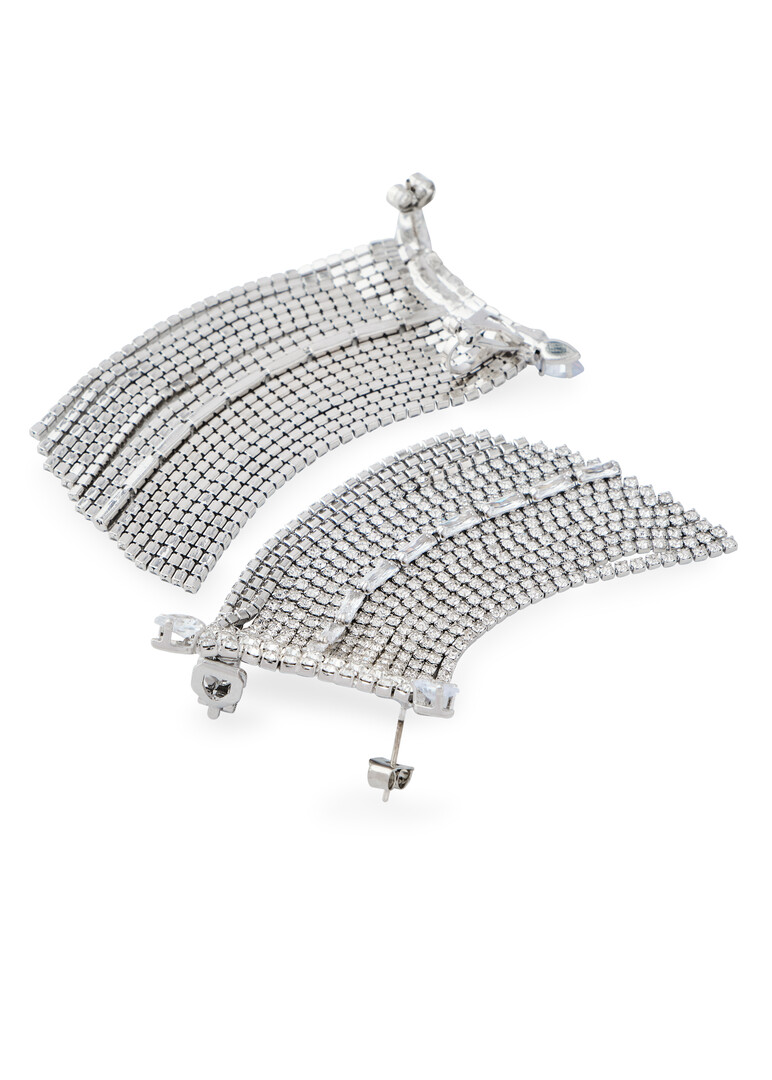 Silver climber earrings with crystal pendants