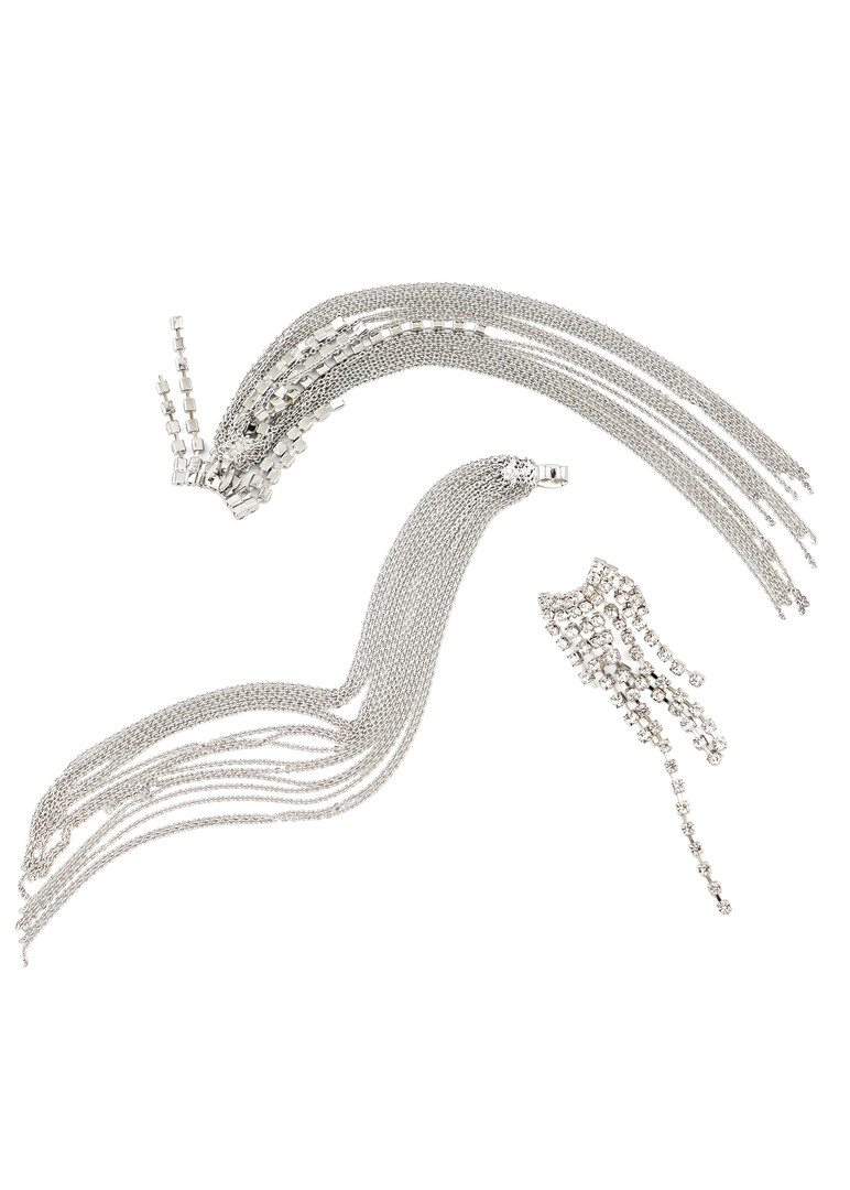 Silver earrings with crystals and long chains
