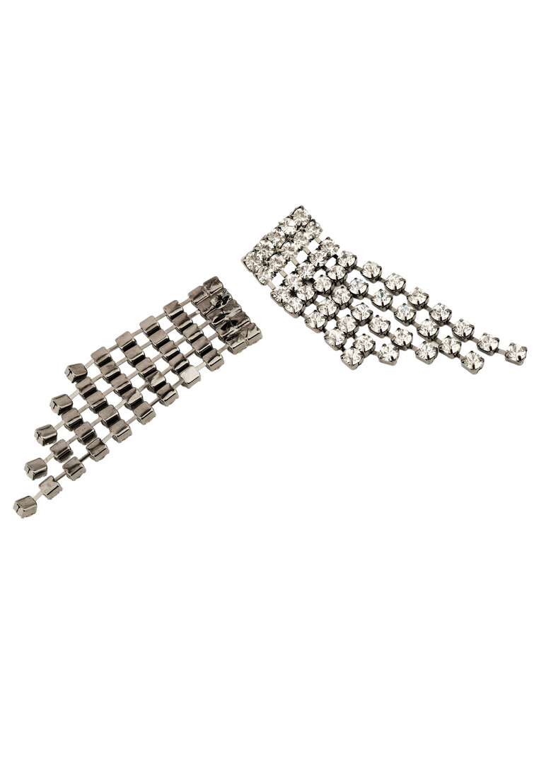 Silver wide track earrings with crystals
