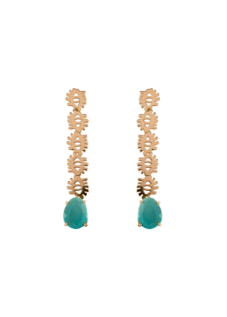 ya ein 18k yellow gold enamel five eyes turquoise earrings