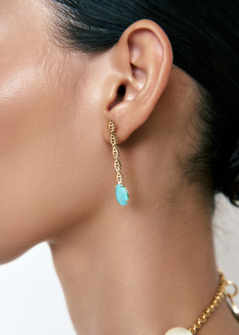 ya ein 18k yellow gold enamel five eyes turquoise earrings