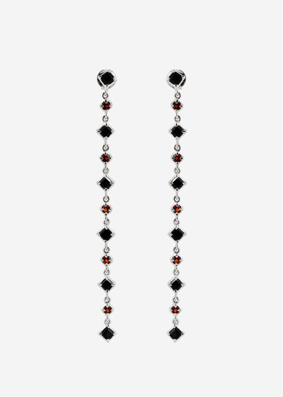 Серьги Wisteria Gems Длинные серьги-цепочки из серебра с чёрной шпинелью и гранатом