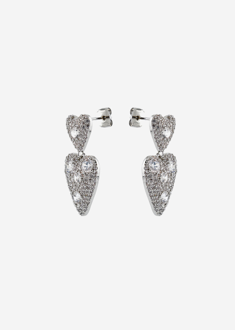Earrings with two hearts with crystals