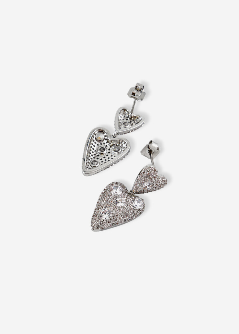 Earrings with two hearts with crystals