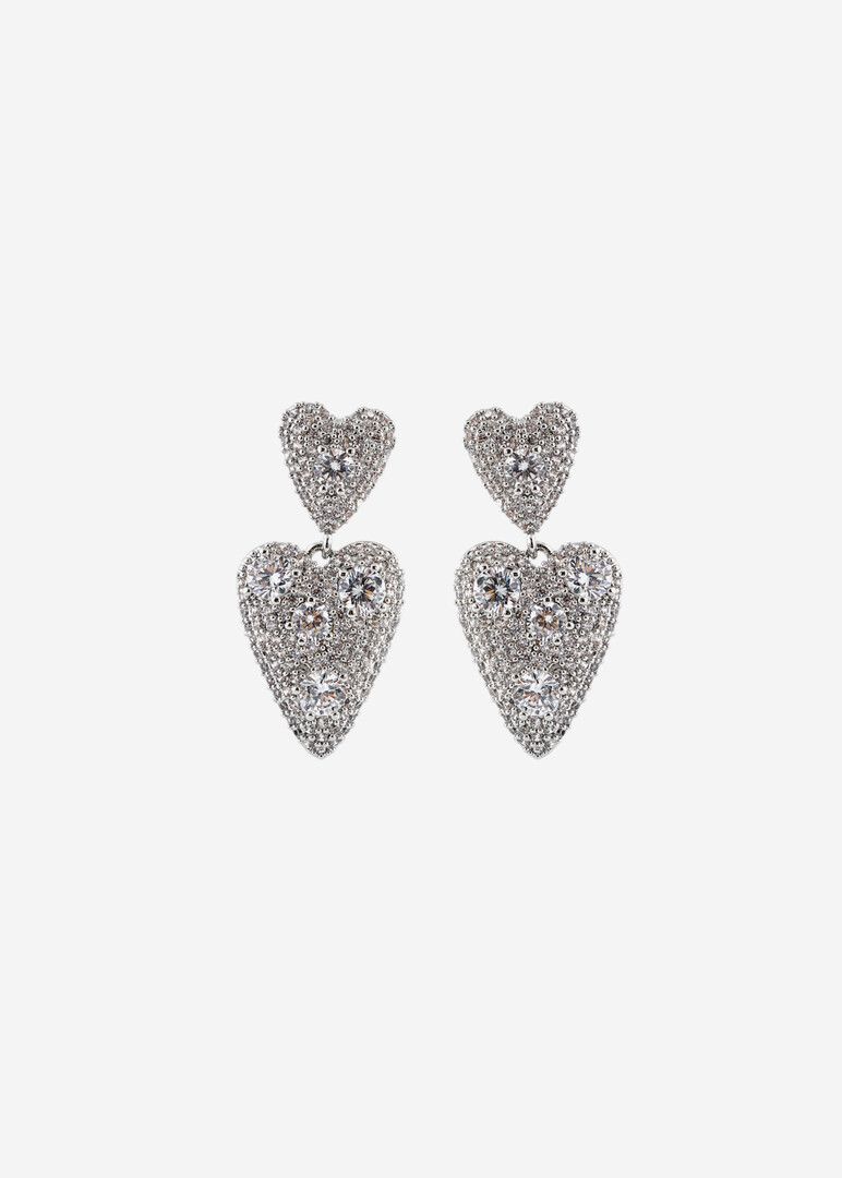 Earrings with two hearts with crystals