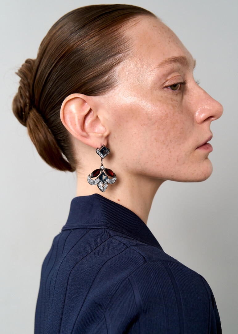 Gold earrings with topaz, garnet and diamonds
