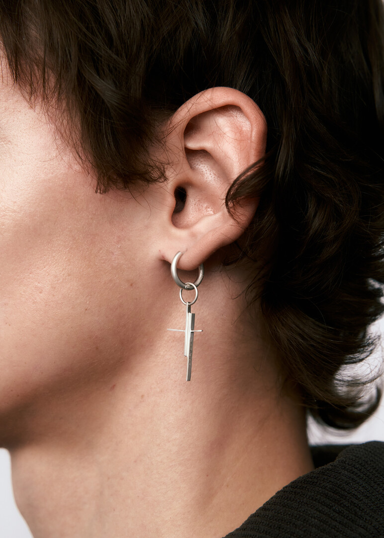 silver mono earring Thorn + Suprematism Cross