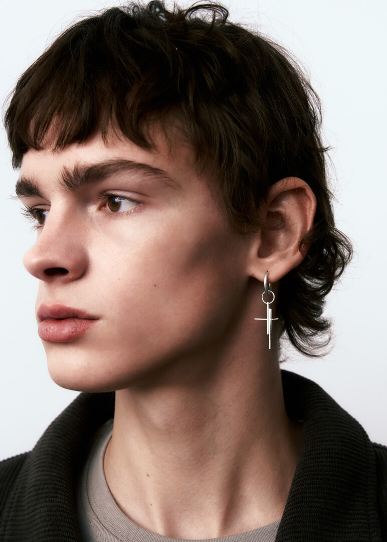 silver mono earring Thorn + Suprematism Cross