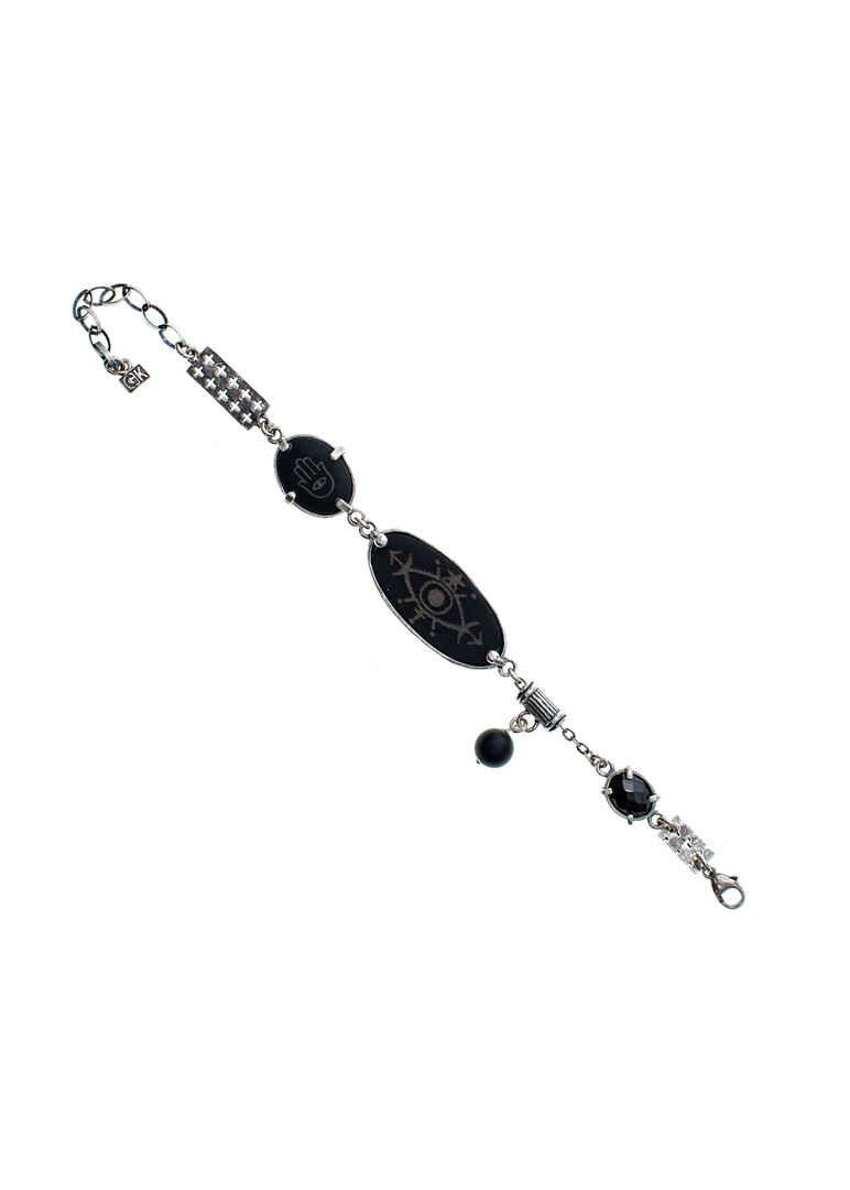 black spinel and white pearl chain bracelet