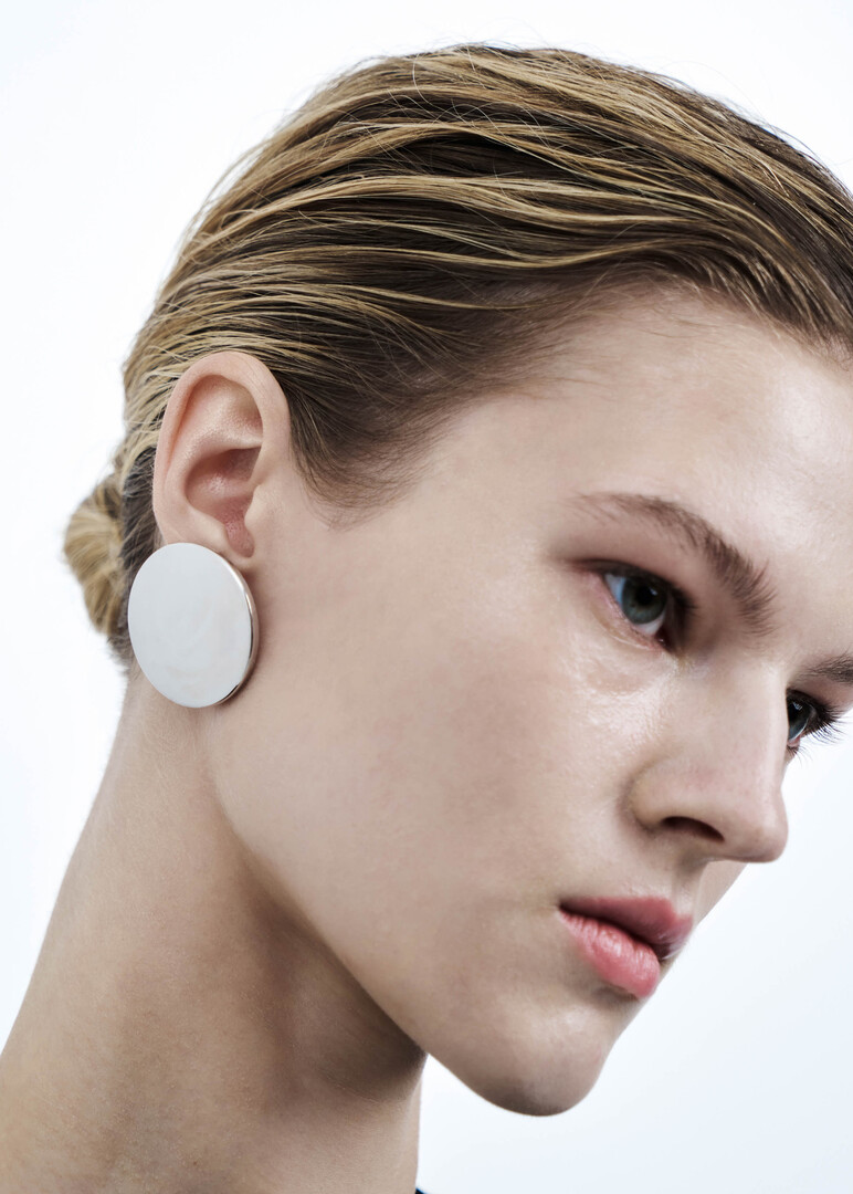 silver single earring «Badge»