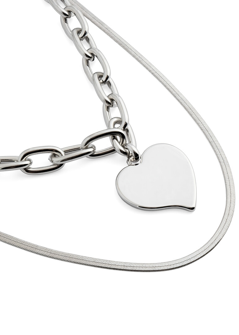 Серебристая двойная цепь с черным сердцем Love