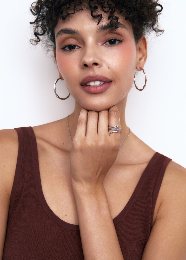Rose gold snake Ring with Colorful Stones
