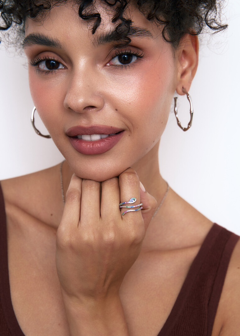 Rose gold snake Ring with Colorful Stones