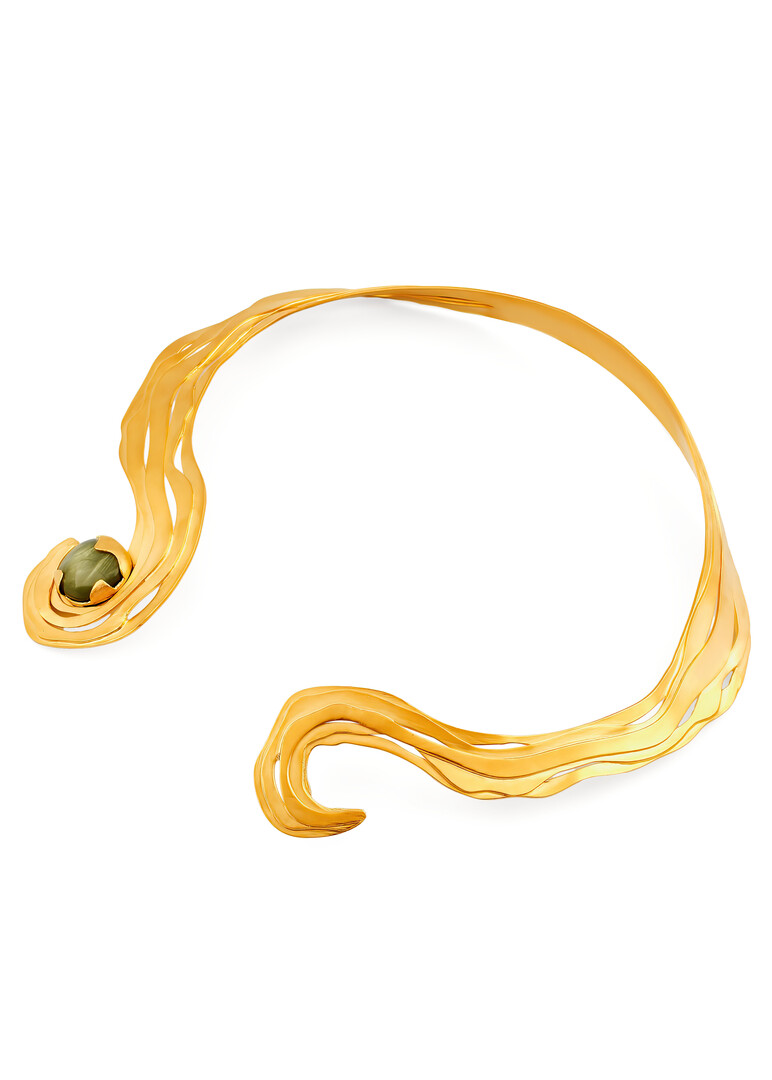Gold Necklace with Green Sandstone