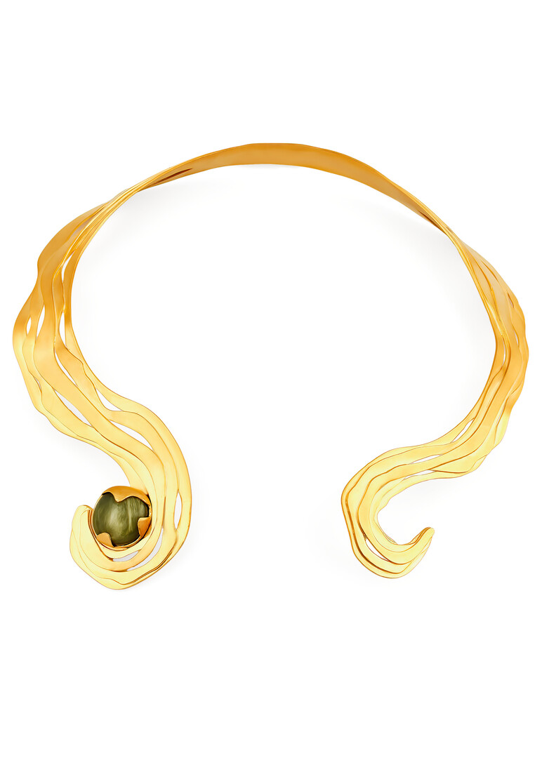 Gold Necklace with Green Sandstone