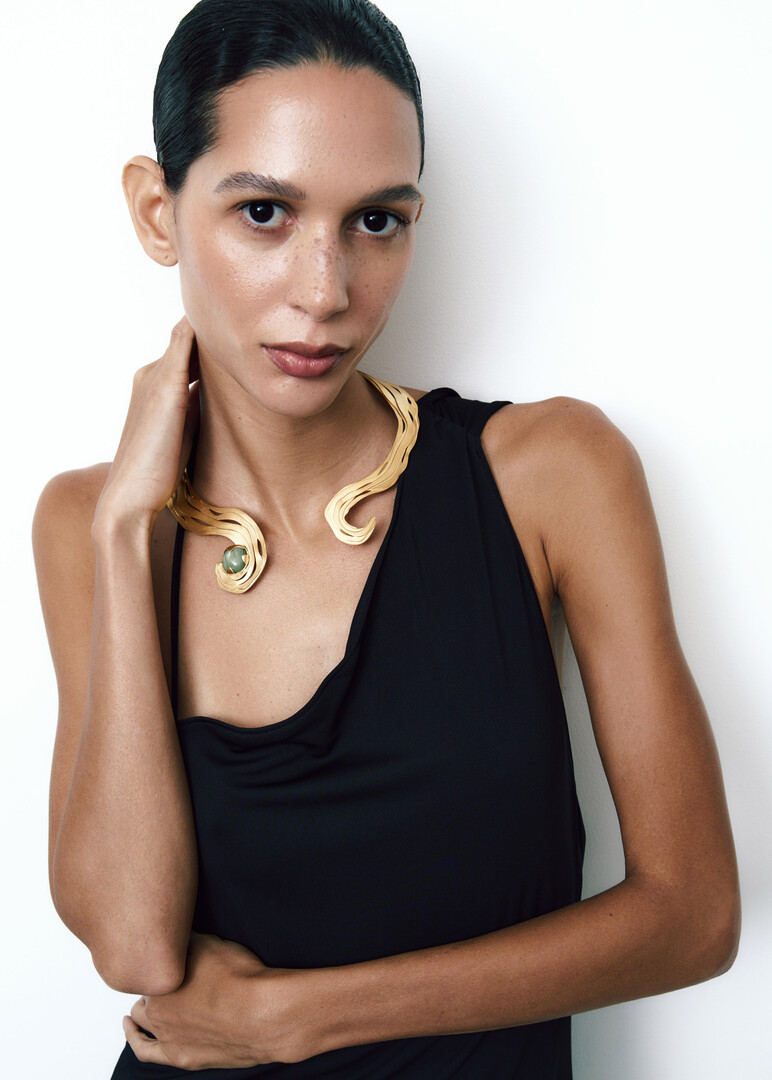 Gold Necklace with Green Sandstone