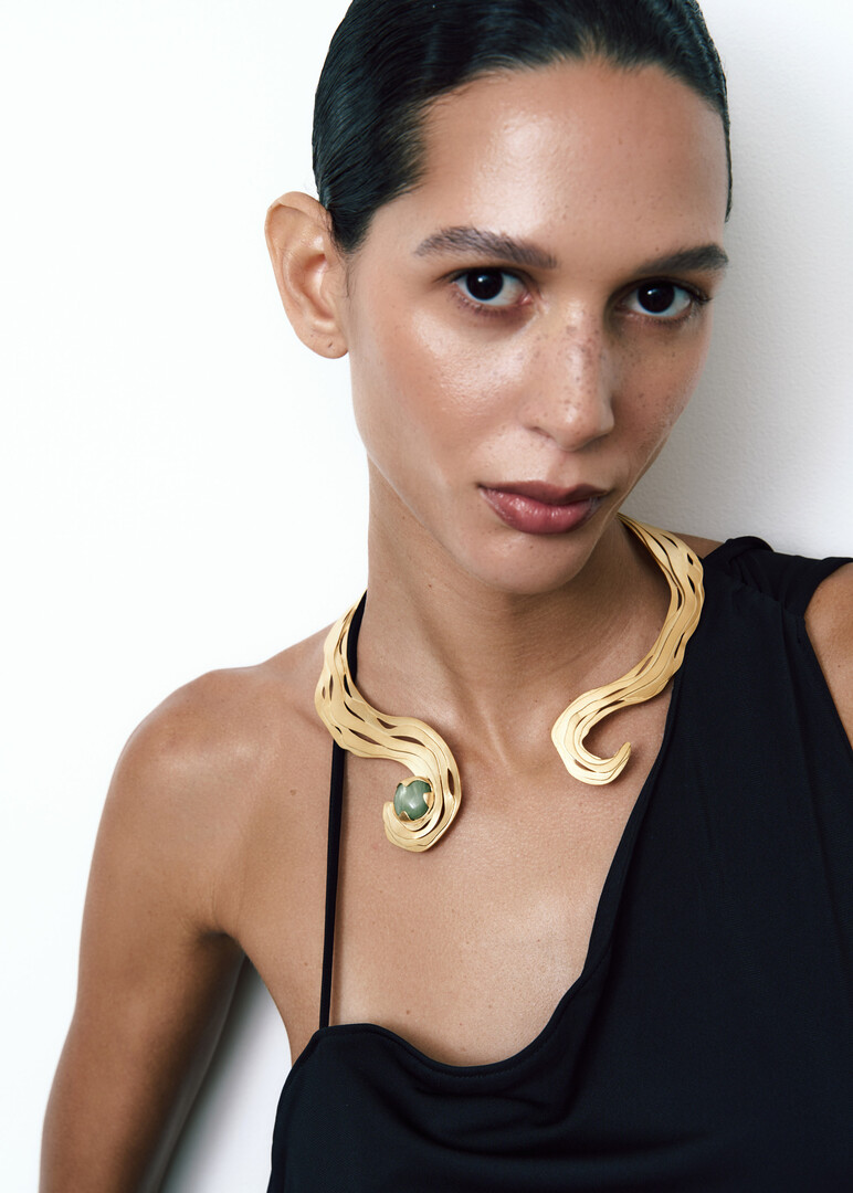 Gold Necklace with Green Sandstone