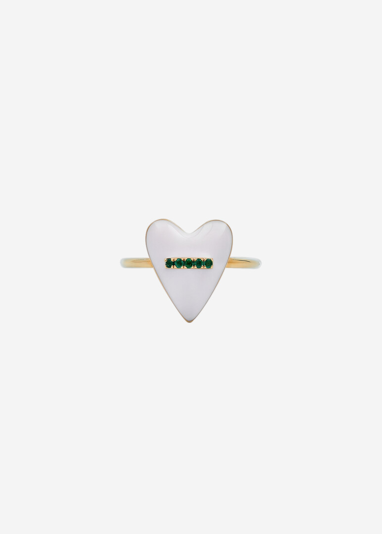 Pink Enamel and Emerald Heart Ring