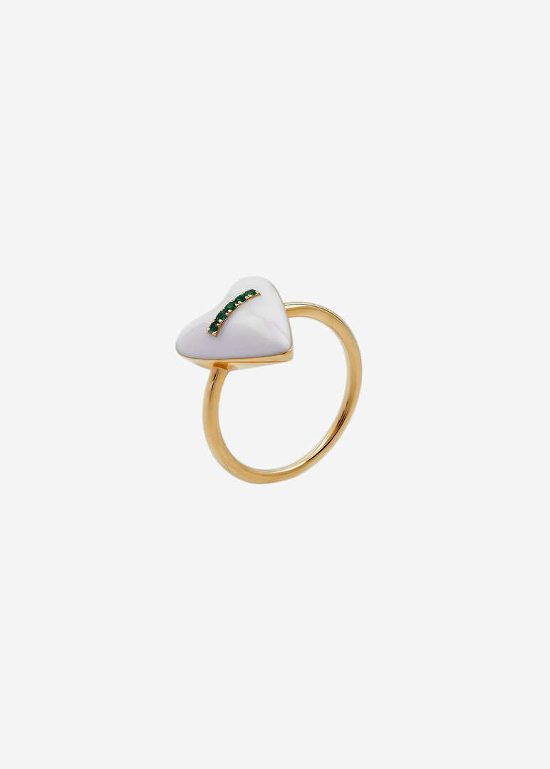 Pink Enamel and Emerald Heart Ring
