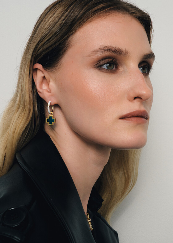 Серьги с подвесами MANKAYA safina concept Позолоченные серьги-кресты Deva blue glass