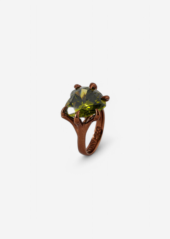 Кольца с крупной вставкой Dzhanelli Jewellery Кольцо из серебра с фианитом «Оливковое в коричневом», коллекция ROCK