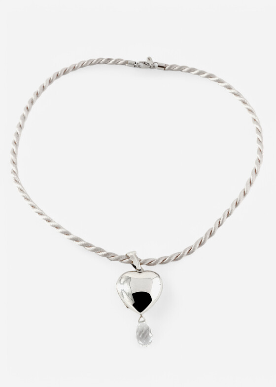 Акцентные колье Dzhanelli Jewellery Подвеска из серебра «Сердце» с фианитом на шелковом шнурке, коллекция ЛОКЕТЫ